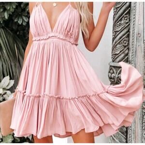 Storia Women's Mini Dress Babydoll Swing Blush Ruffled Empire Waist Feminine S